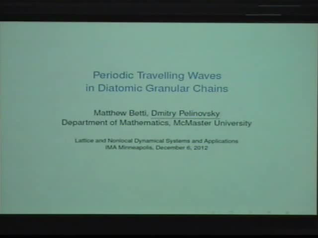 Periodic Travelling Waves in Diatomic Granular Chains Thumbnail