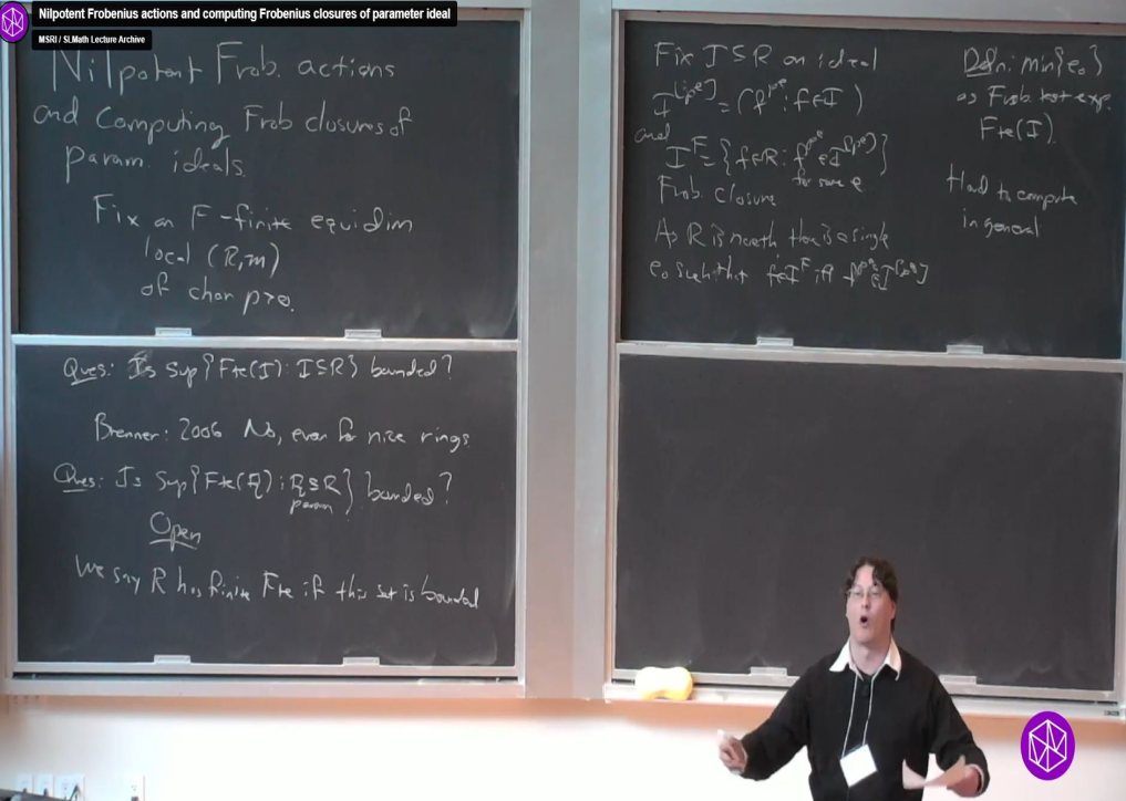 Recent Developments in Commutative Algebra: "Nilpotent Frobenius actions and computing Frobenius closures of parameter ideal" Thumbnail